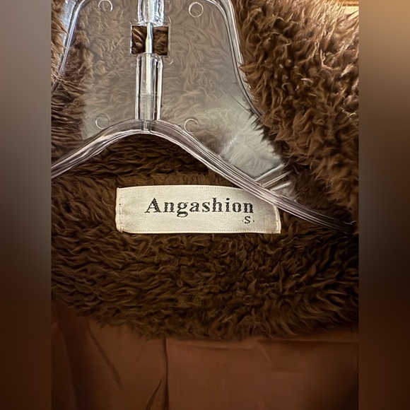 Angashion Women's Brown Fuzzy Fleece Lapel Open Front Long Coat Faux Fur - Picture 3 of 9